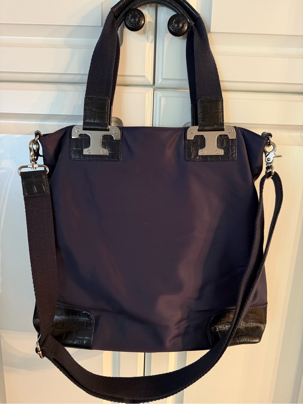 Tory Burch Navy NICO Patent Leather Nylon Large tote